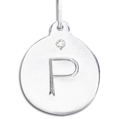 "P" Alphabet Charm With Diamond Jewelry Helen Ficalora Sterling Silver For Necklaces And Bracelets