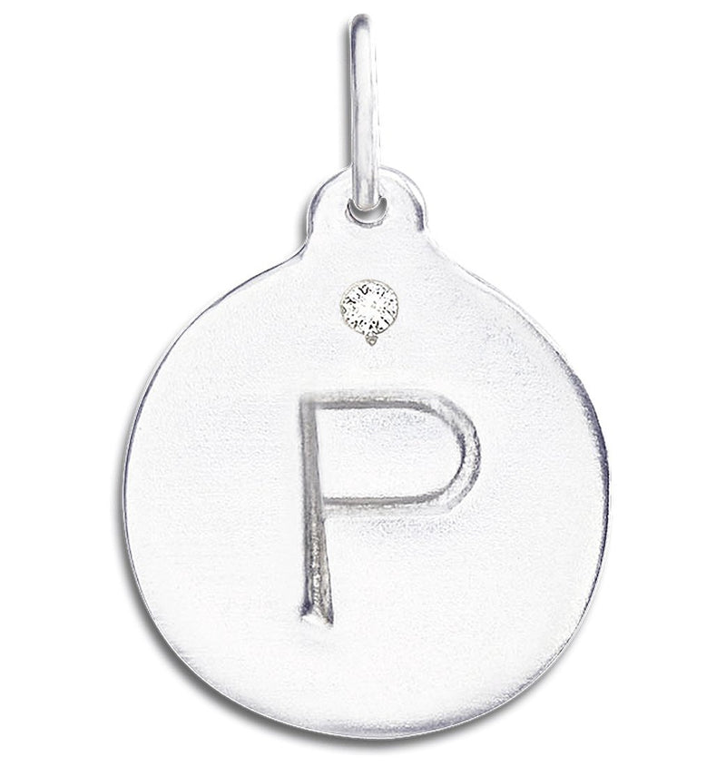 "P" Alphabet Charm With Diamond Jewelry Helen Ficalora Sterling Silver For Necklaces And Bracelets