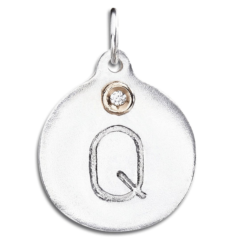 "Q" Alphabet Charm With Diamond Jewelry Helen Ficalora Sterling Silver For Necklaces And Bracelets