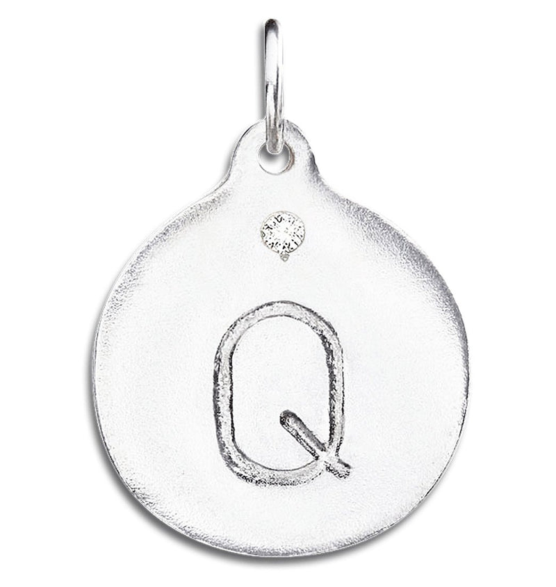 "Q" Alphabet Charm With Diamond Jewelry Helen Ficalora Sterling Silver For Necklaces And Bracelets