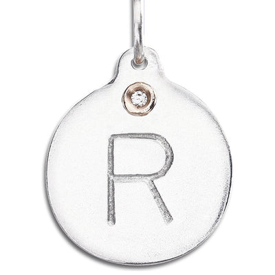 "R" Alphabet Charm With Diamond Jewelry Helen Ficalora Sterling Silver For Necklaces And Bracelets