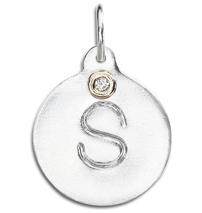 "S" Alphabet Charm With Diamond Jewelry Helen Ficalora Sterling Silver For Necklaces And Bracelets