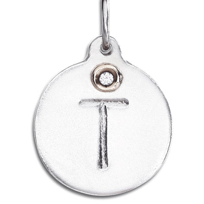"T" Alphabet Charm With Diamond Jewelry Helen Ficalora Sterling Silver For Necklaces And Bracelets