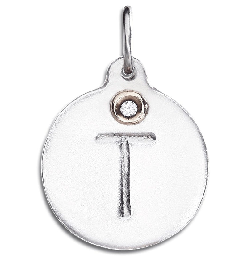 "T" Alphabet Charm With Diamond Jewelry Helen Ficalora Sterling Silver For Necklaces And Bracelets