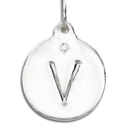 "V" Alphabet Charm With Diamond