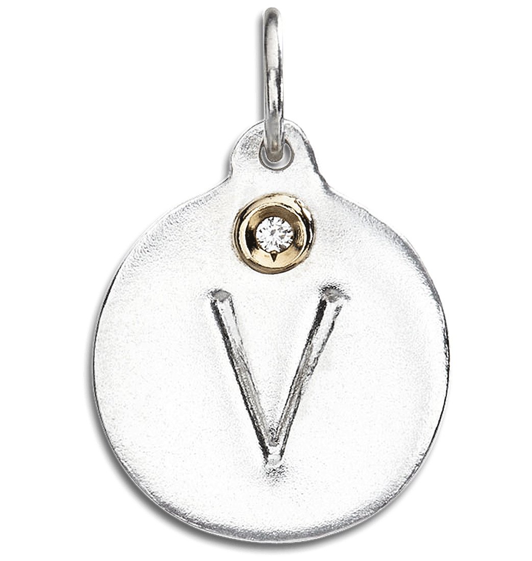 Initial with Diamond Pendant | Letter Charm for Diamond Necklace and Bracelet Sterling Silver by Helen Ficalora