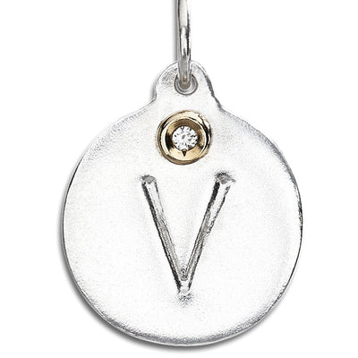 "V" Alphabet Charm With Diamond Jewelry Helen Ficalora Sterling Silver For Necklaces And Bracelets