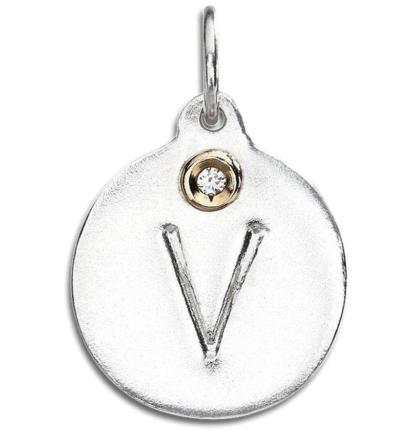 "V" Alphabet Charm With Diamond Jewelry Helen Ficalora Sterling Silver For Necklaces And Bracelets
