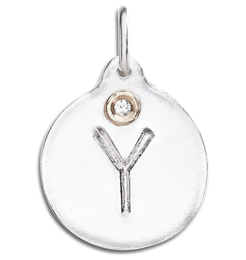 "Y" Alphabet Charm With Diamond Jewelry Helen Ficalora Sterling Silver For Necklaces And Bracelets