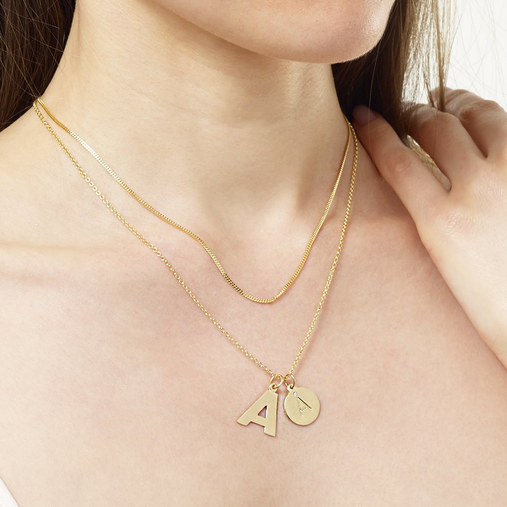 Letter Charm with Diamonds | Diamond Necklace Pendant with Initial 14K Pink Gold by Helen Ficalora