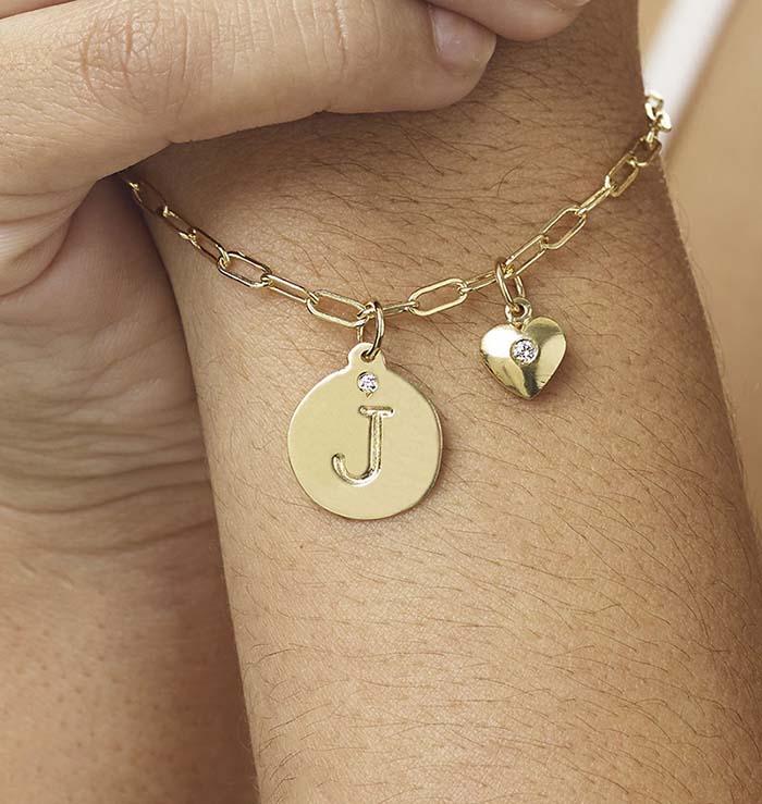Mother's Charm Bracelet with Teardrop Birthstones and initials Gold