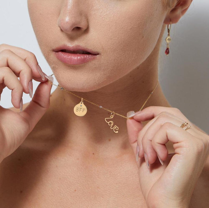 "BFF" Disk Charm With Diamond Jewelry Helen Ficalora 14k Yellow Gold For Necklaces And Bracelets