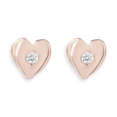 Heart Stud Earrings With Diamond - 14k Rose Gold - Helen Ficalora