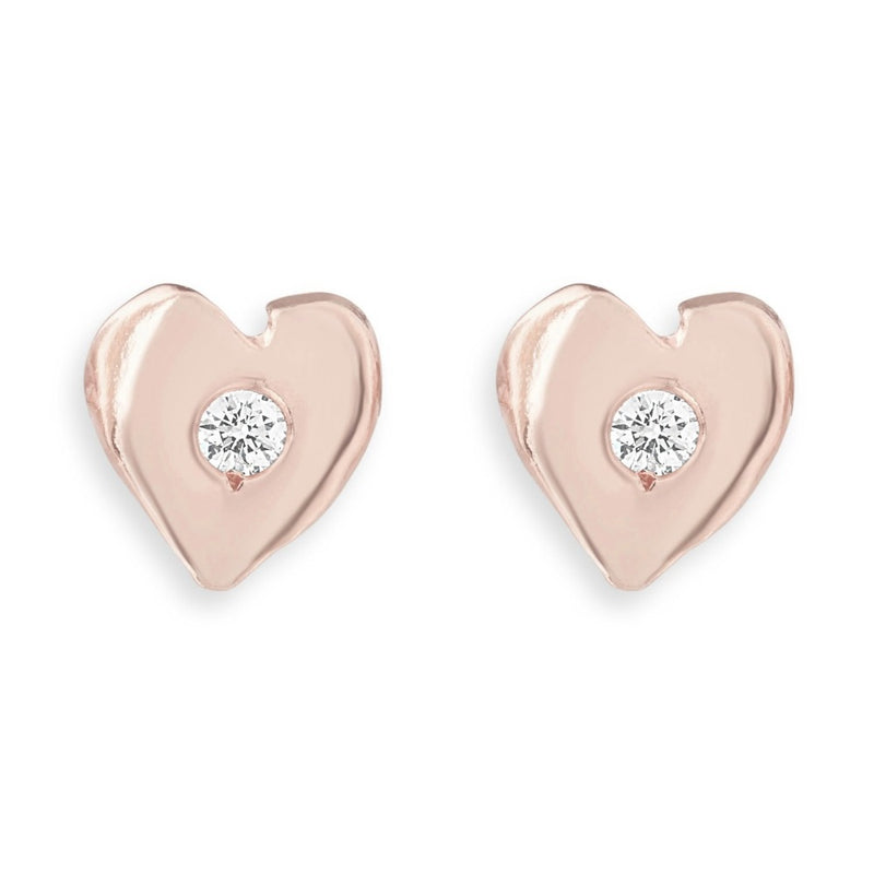 Heart Stud Earrings With Diamond - 14k Rose Gold - Helen Ficalora