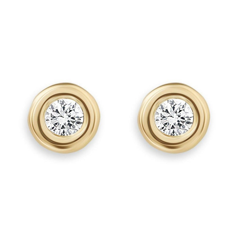Helen Ficalora 14K Gold Bezel Set Diamond Stud Earrings