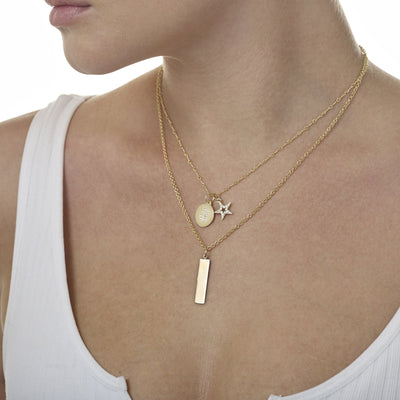  14K Gold Name Bar Charm - Vertical - Helen Ficalora