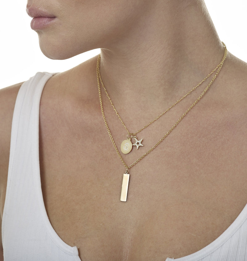  14K Gold Name Bar Charm - Vertical - Helen Ficalora