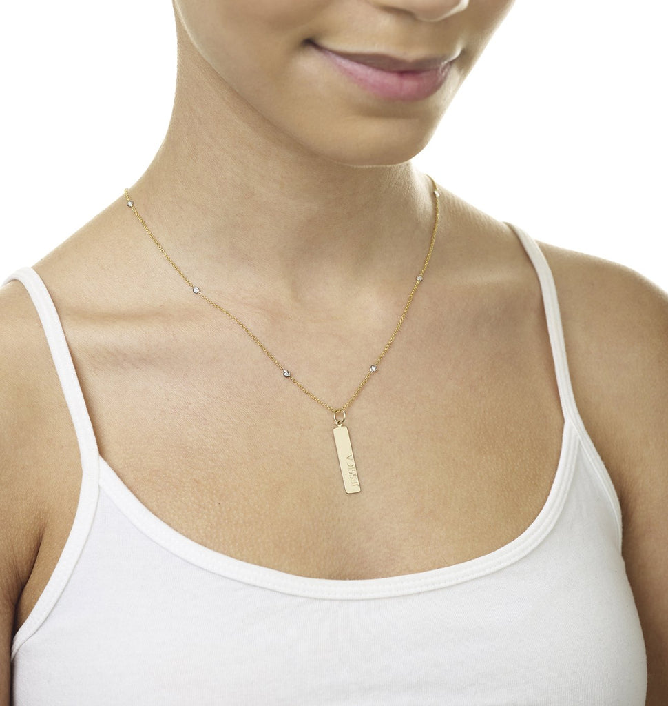14K Gold Name Bar Charm - Vertical - Helen Ficalora
