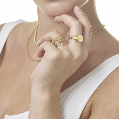 Chain Ring With Oval Diamond - Helen Ficalora Jewelry - 14k Yellow Gold