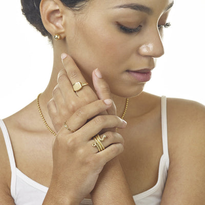 Chain Ring With Oval Diamond - Helen Ficalora Jewelry - 14k Yellow Gold