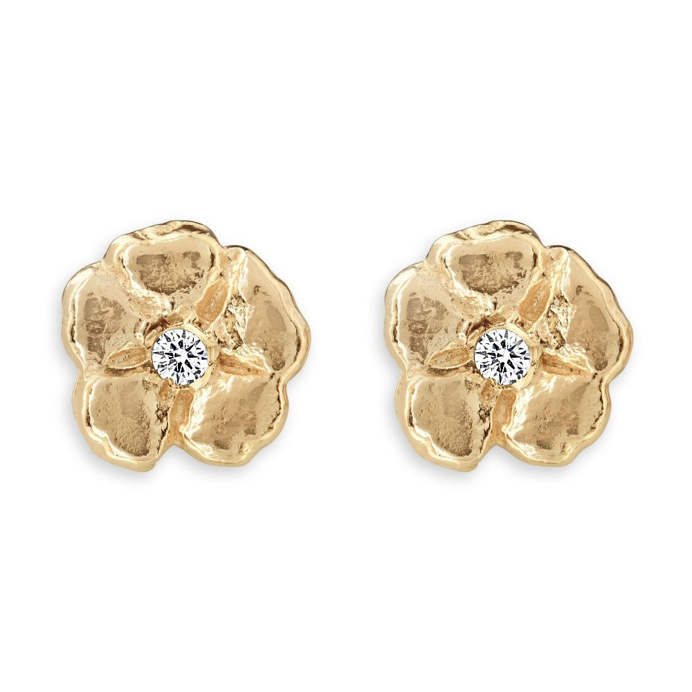 Zinnia Flower Diamond Stud Earrings Gold