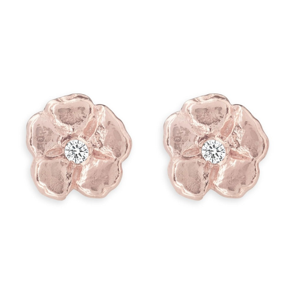 Helen Ficalora Gold Cherry Blossom Stud Earrings with Diamonds in 14k Rose Gold
