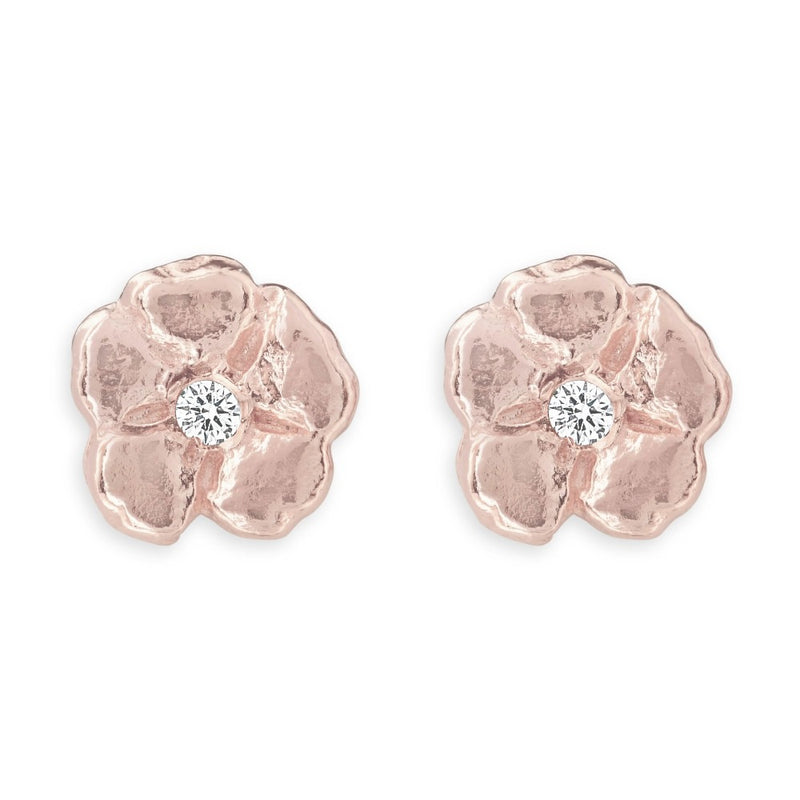 Helen Ficalora Gold Cherry Blossom Stud Earrings with Diamonds in 14k Rose Gold