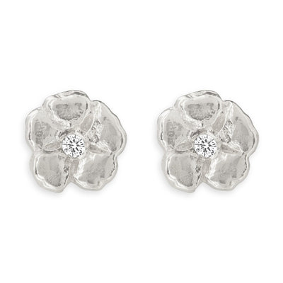 Helen Ficalora Gold Cherry Blossom Stud Earrings with Diamonds in 14k White Gold