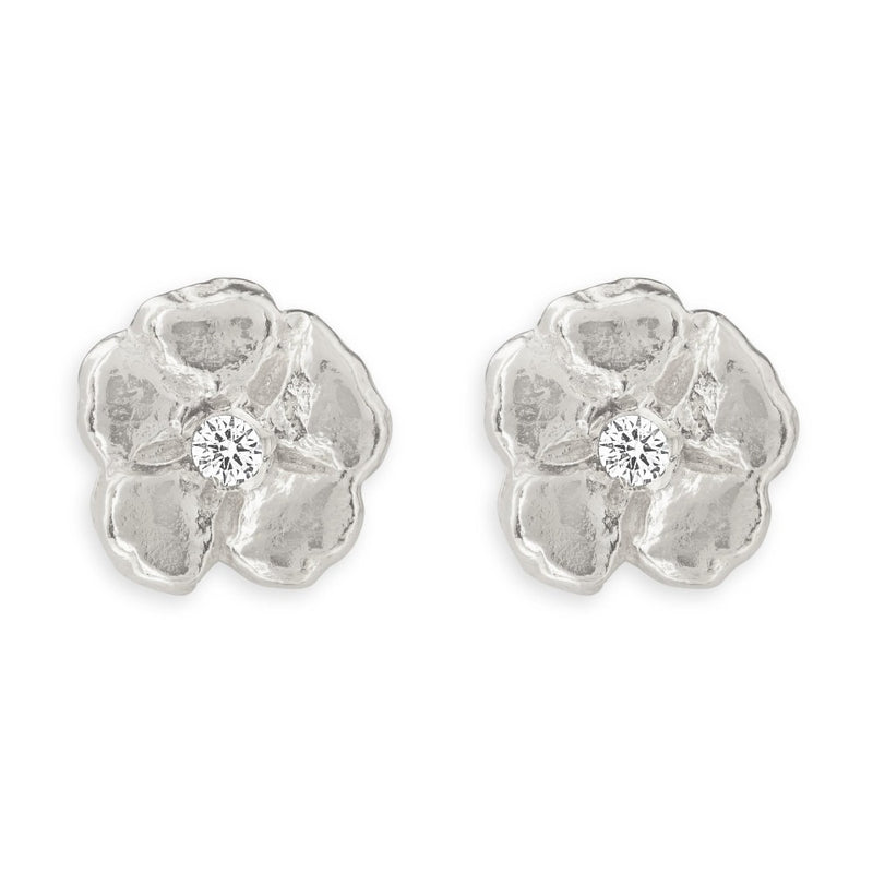 Helen Ficalora Gold Cherry Blossom Stud Earrings with Diamonds in 14k White Gold