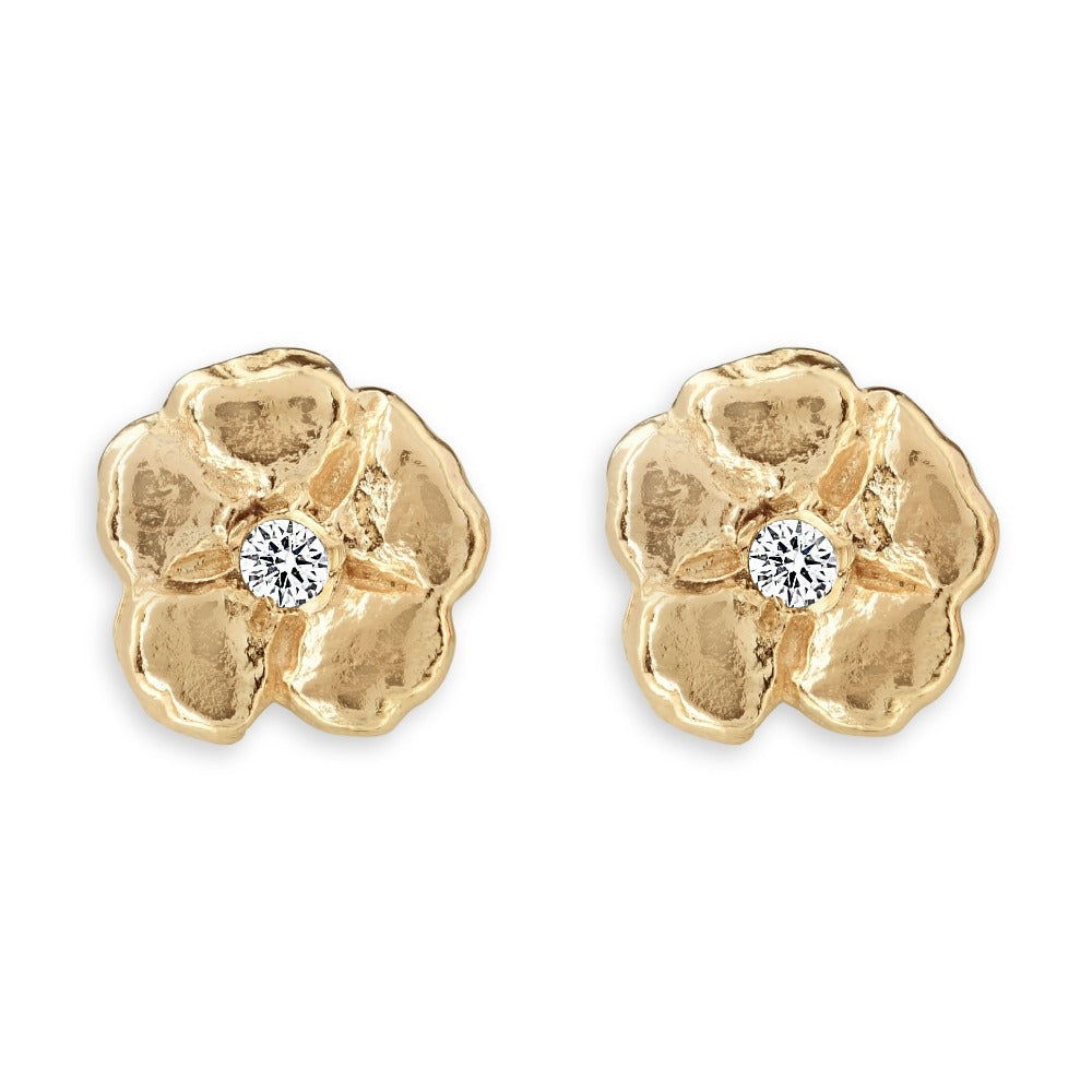 Helen Ficalora Gold Cherry Blossom Stud Earrings with Diamonds in 14k Yellow Gold