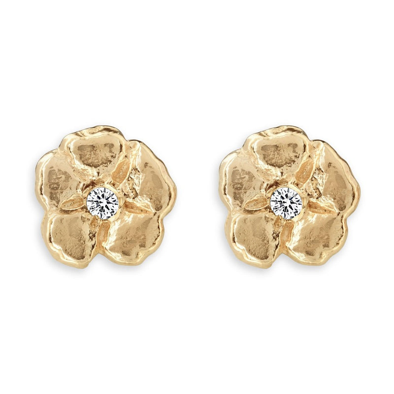 Helen Ficalora Gold Cherry Blossom Stud Earrings with Diamonds in 14k Yellow Gold
