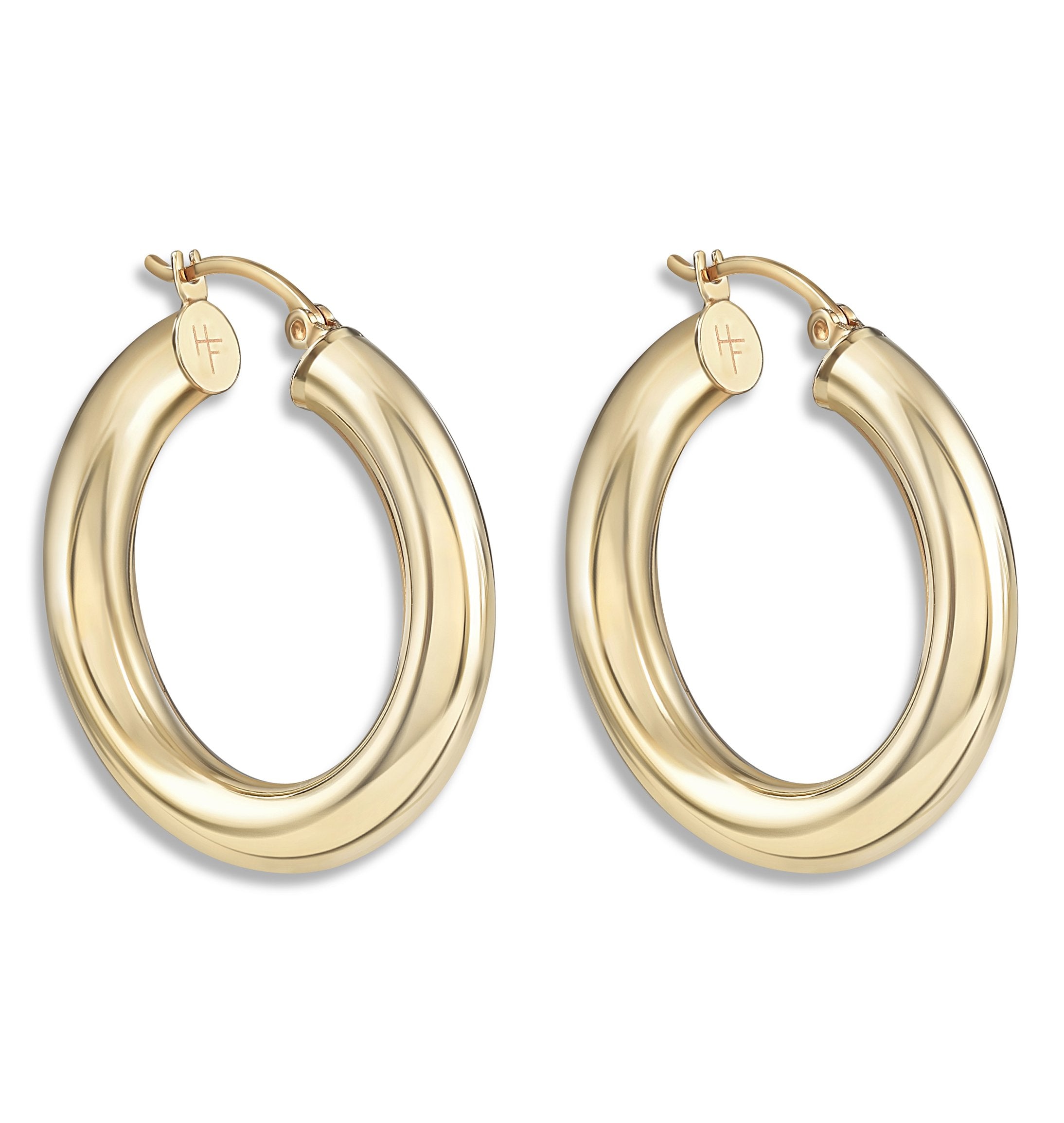 Amazoncom 14k Gold Plated Thick Gold Hoop Earrings Lightweight Hollow  Tube Earings for Women Hypoallergenic Chunky GoldSilver Hoop Earrings  25mm Clothing Shoes  Jewelry