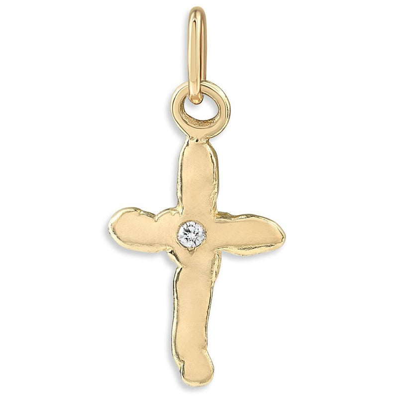 Cross Smushie Mini Charm With Diamond For Necklaces And Bracelets 14k Yellow Gold Helen Ficalora