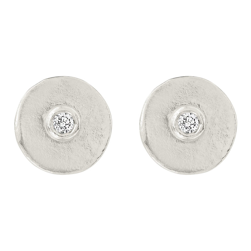 Helen Ficalora 14K Gold Diamond Disc Stud Earrings With Diamonds in 14k White Gold