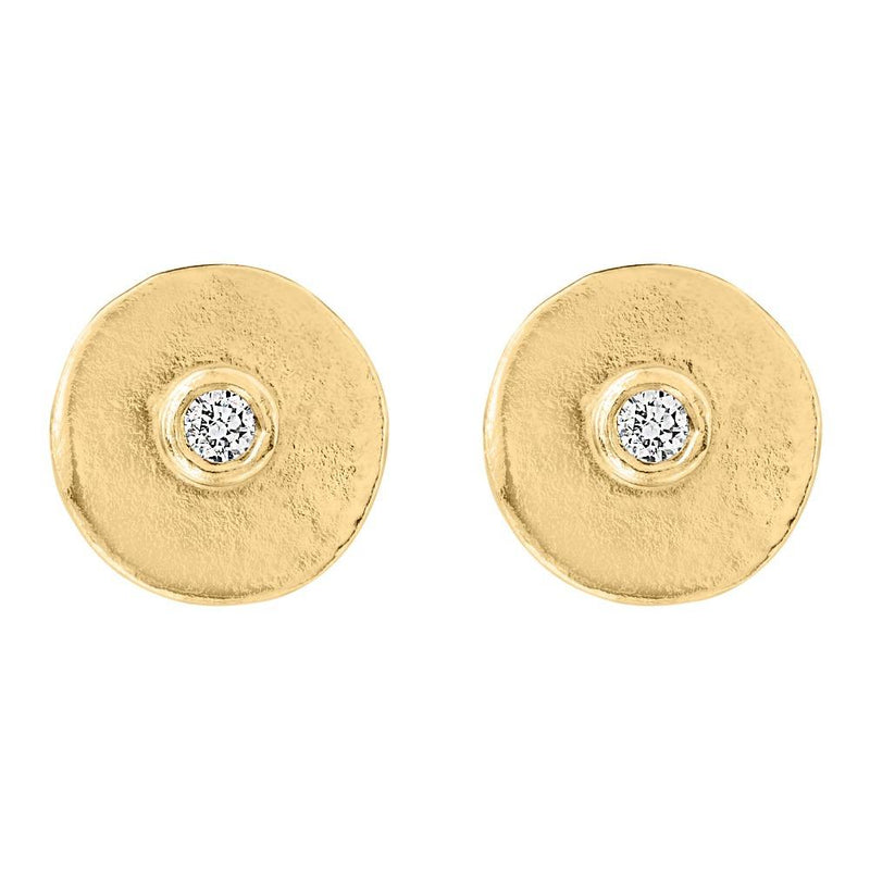 Helen Ficalora 14K Gold Diamond Disc Stud Earrings With Diamonds in 14k Yellow Gold