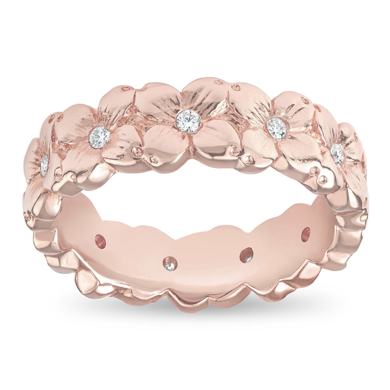 Helen Ficalora Dogwood Flower Band Ring With Diamonds in 14K Rose Gold