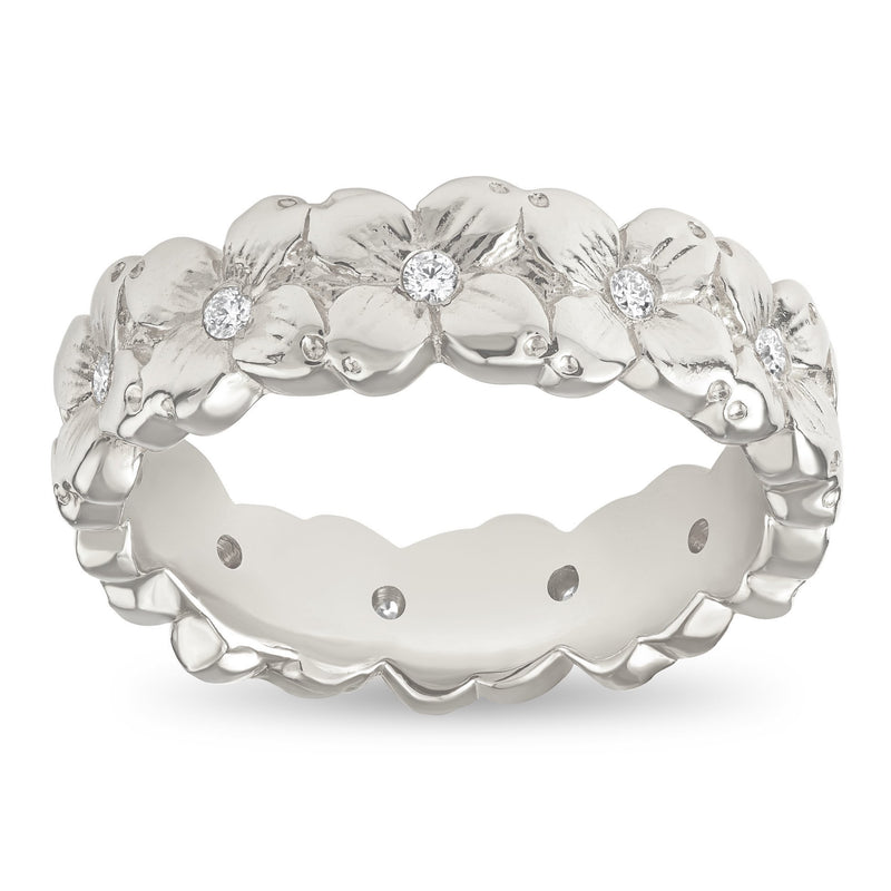 Helen Ficalora Dogwood Flower Band Ring With Diamonds in 14K White Gold