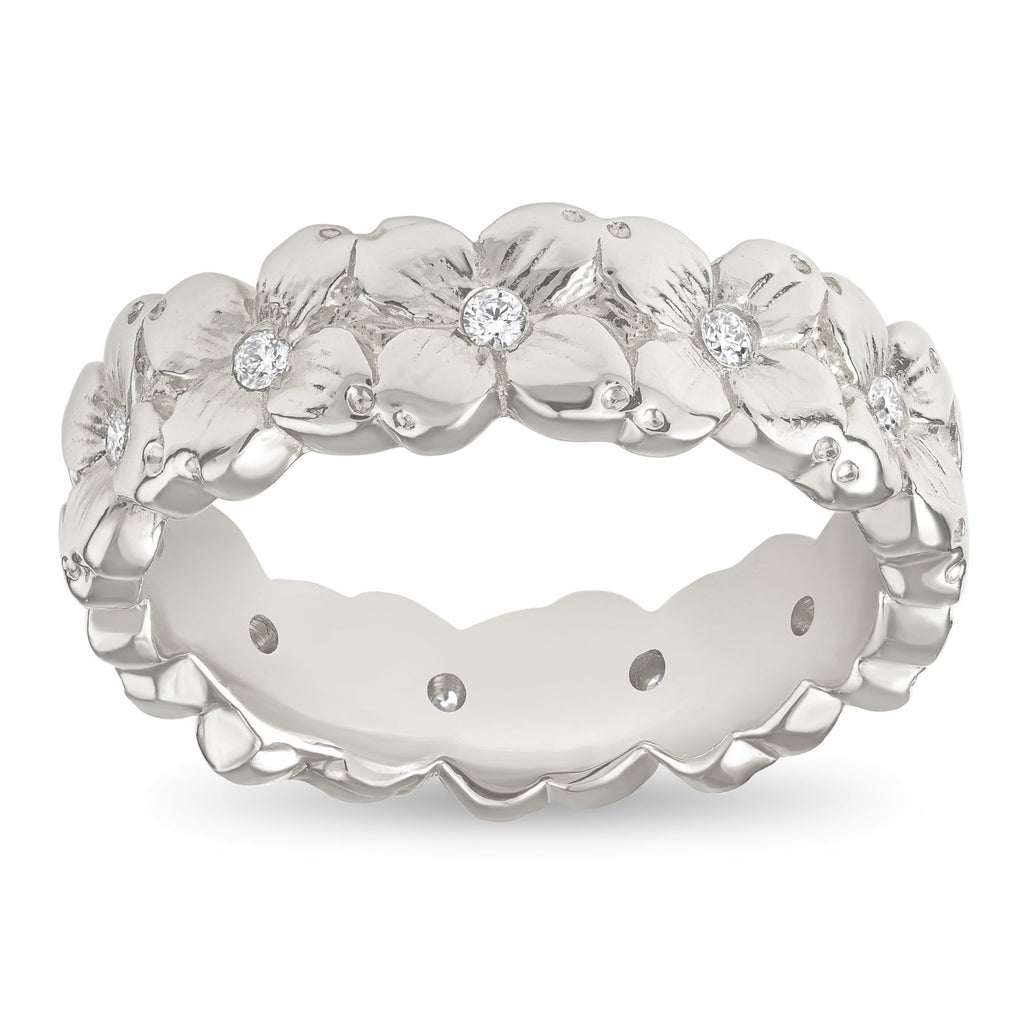 Helen Ficalora Dogwood Flower Band Ring With Diamonds in 14K White Gold