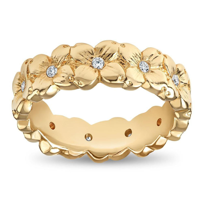 Helen Ficalora Dogwood Flower Band Ring With Diamonds in 14K Yellow Gold