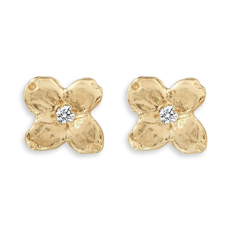 Dogwood Stud Earrings With Diamond Jewelry Helen Ficalora 14k Yellow Gold