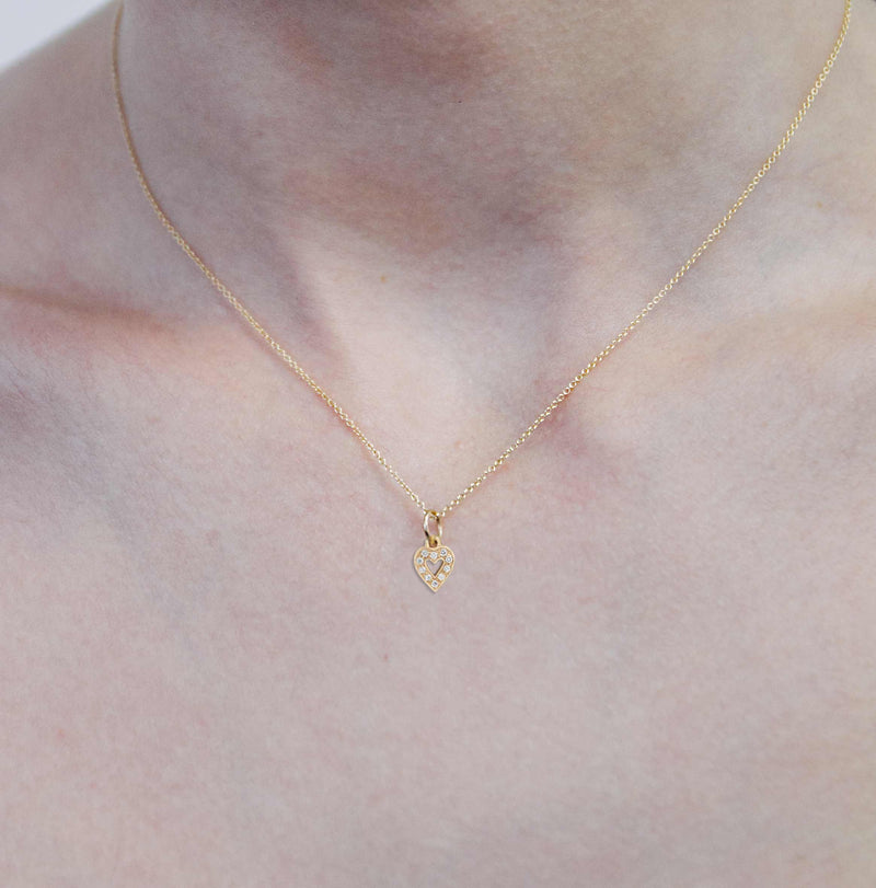 Helen Ficalora 14K Gold Tiny Pavé Diamond Heart Pendant