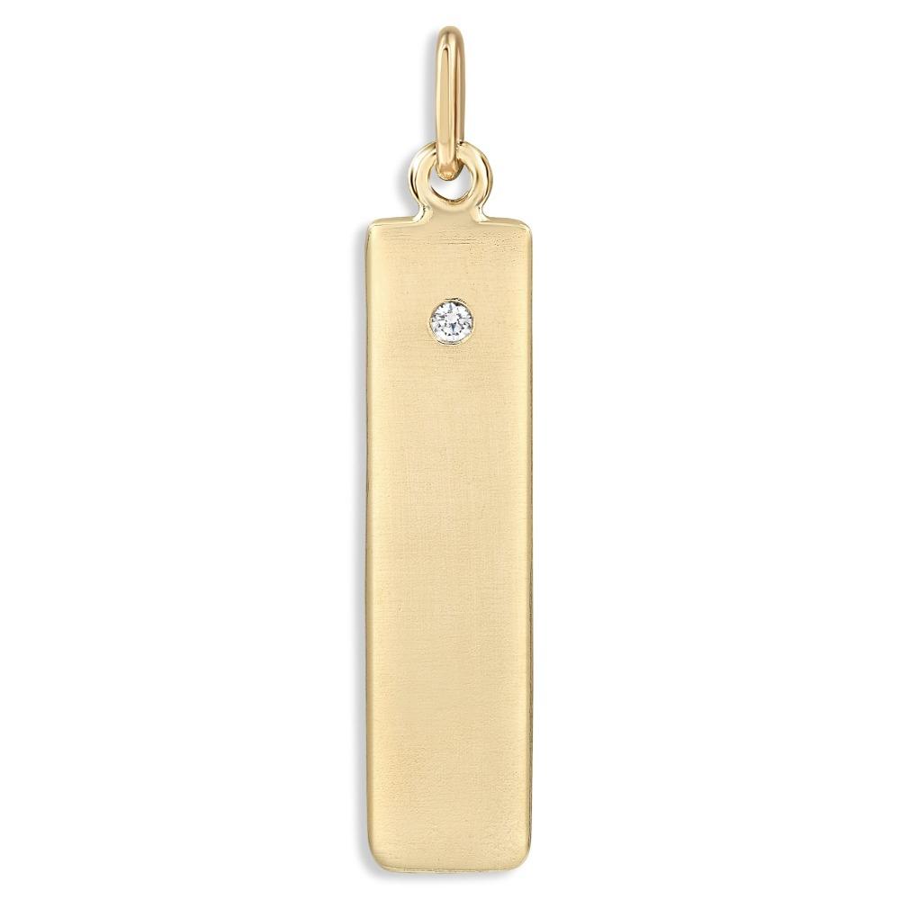 Bar Charm With Diamond Name Engraved In Letters For Necklaces And Bracelets 14k Yellow Gold