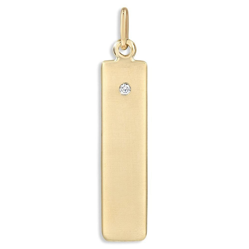 Bar Charm With Diamond Name Engraved In Letters For Necklaces And Bracelets 14k Yellow Gold