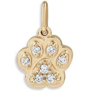 Dog Print Mini Charm Pavé Diamonds For Necklaces And Bracelets 14k Yellow Gold