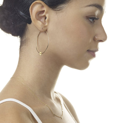 14K Gold Oval Hoop Earrings With Diamond Disk - Helen Ficalora