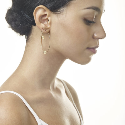 14K Gold Oval Hoop Earrings With Diamond Disk - Helen Ficalora