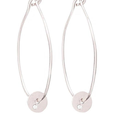 14K Gold Oval Hoop Earrings With Diamond Disk - Helen Ficalora