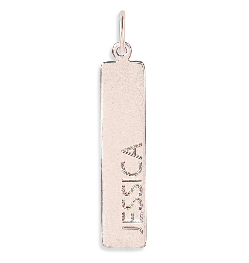 Bar Charm With Name Engraved In Letters For Necklaces And Bracelets 14k Rose Gold