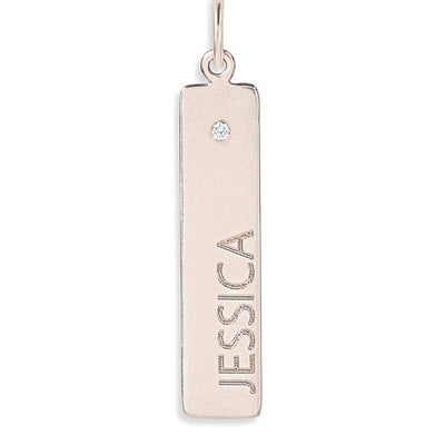 Bar Charm With Diamond Name Engraved In Letters For Necklaces And Bracelets 14k Rose Gold