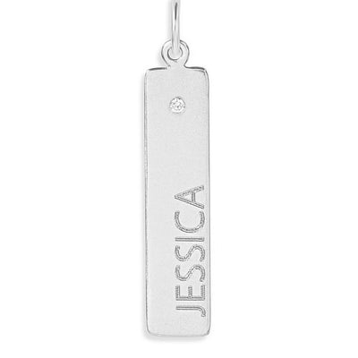 Bar Charm With Diamond Name Engraved In Letters For Necklaces And Bracelets Sterling Silver